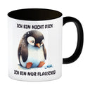 Flauschiger Pinguin Kaffeebecher mit Spruch Nicht dick nur flauschig