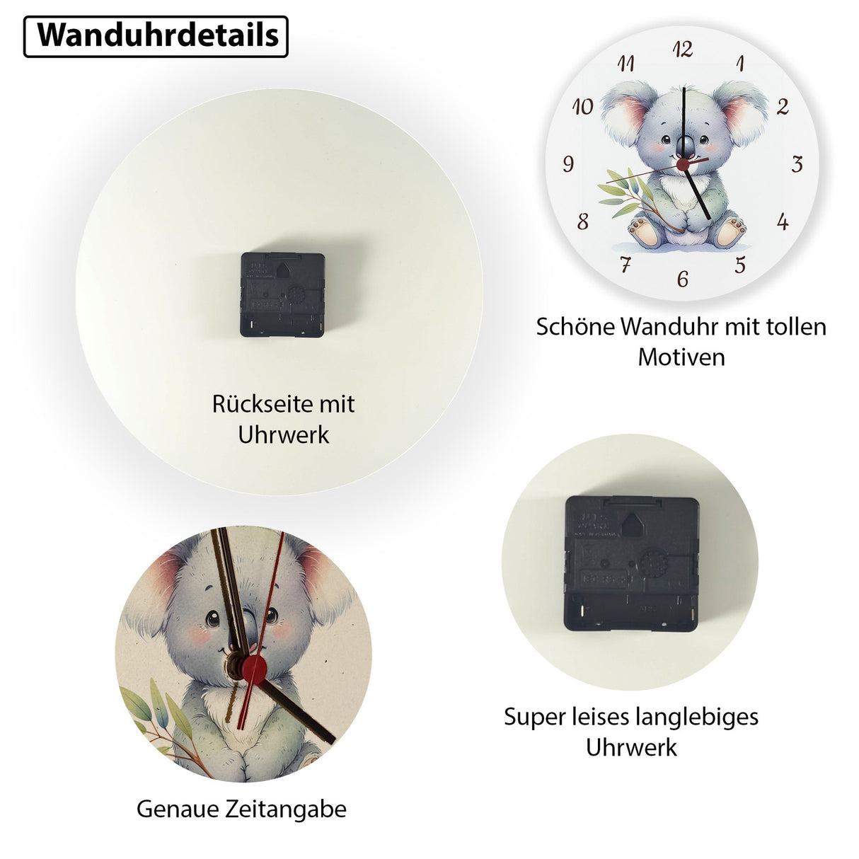 sitzender Koala Wanduhr