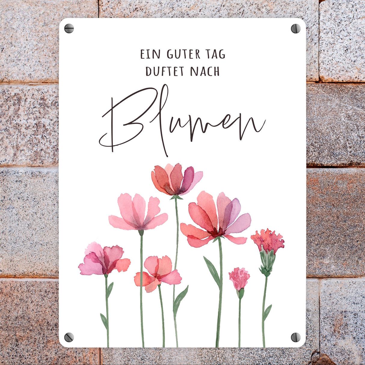 Aquarell Blumen Metallschild in 15x20 cm mit Spruch Ein guter Tag duftet nach Blumen