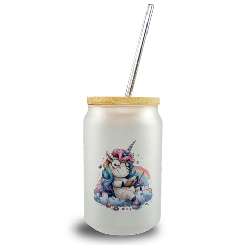 Träumendes Einhorn Trinkglas mit Bambusdeckel