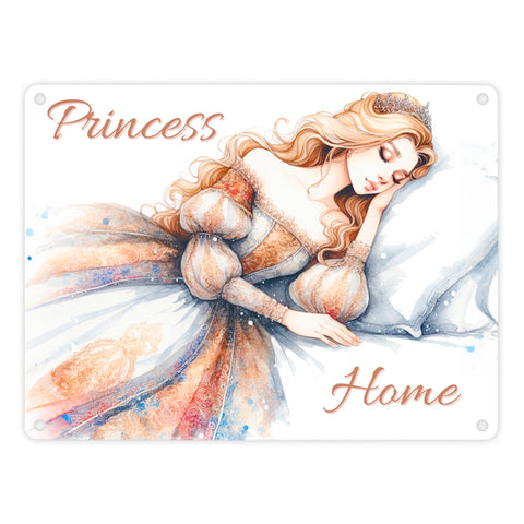Schlafende Prinzessin Metallschild in 15x20 cm mit Spruch Princess Home