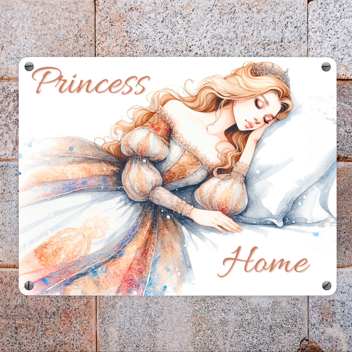 Schlafende Prinzessin Metallschild in 15x20 cm mit Spruch Princess Home