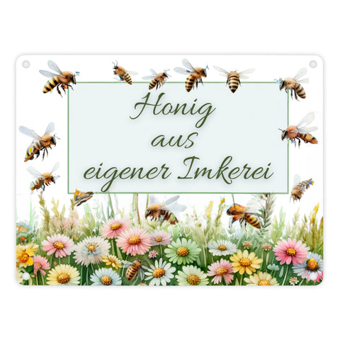 Bienenwiese Metallschild in 15x20 cm mit Spruch Honig aus eigener Imkerei