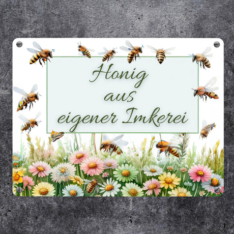 Bienenwiese Metallschild in 15x20 cm mit Spruch Honig aus eigener Imkerei