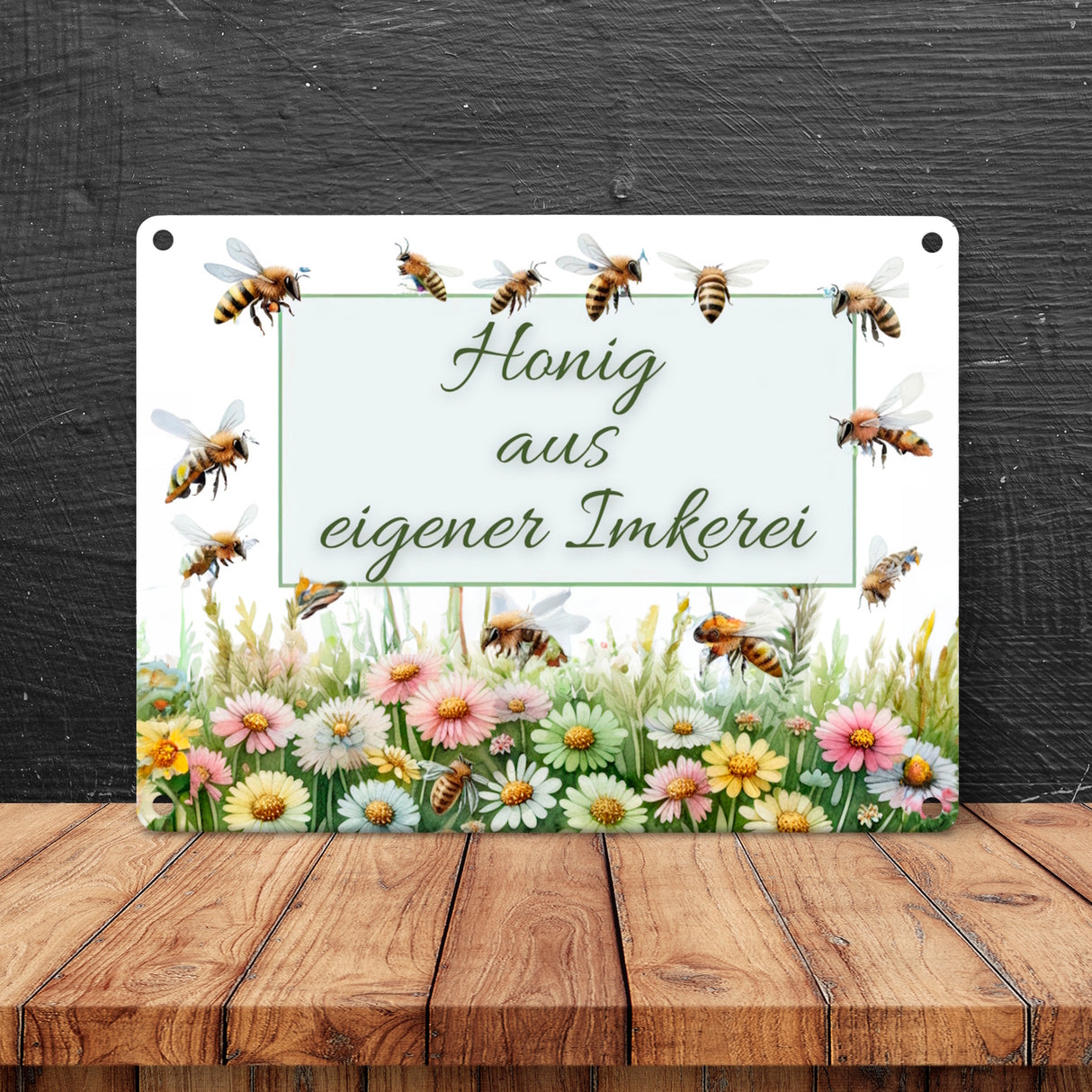 Bienenwiese Metallschild in 15x20 cm mit Spruch Honig aus eigener Imkerei