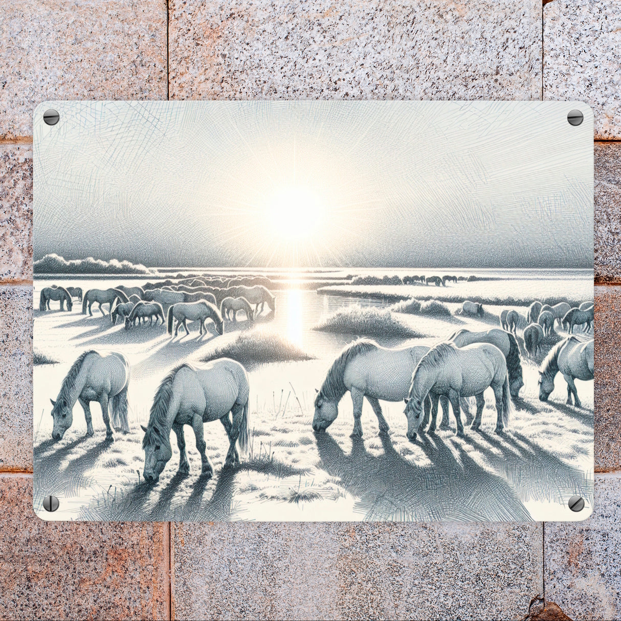 Landschaft mit Pferden Metallschild in 15x20 cm