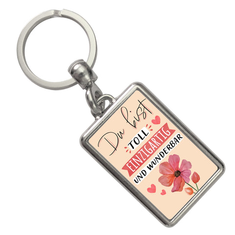 Blume Schlüsselanhänger mit Spruch Du bist toll einzigartig und wunderbar