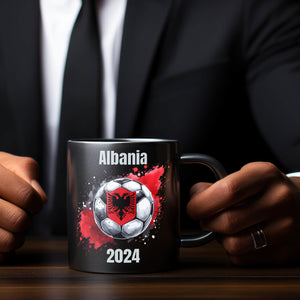 Fußball Albanien Flagge Tasse in Schwarz