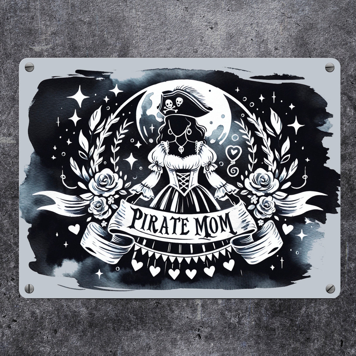 Piratenbraut Metallschild in 15x20 cm mit Spruch Pirate Mom