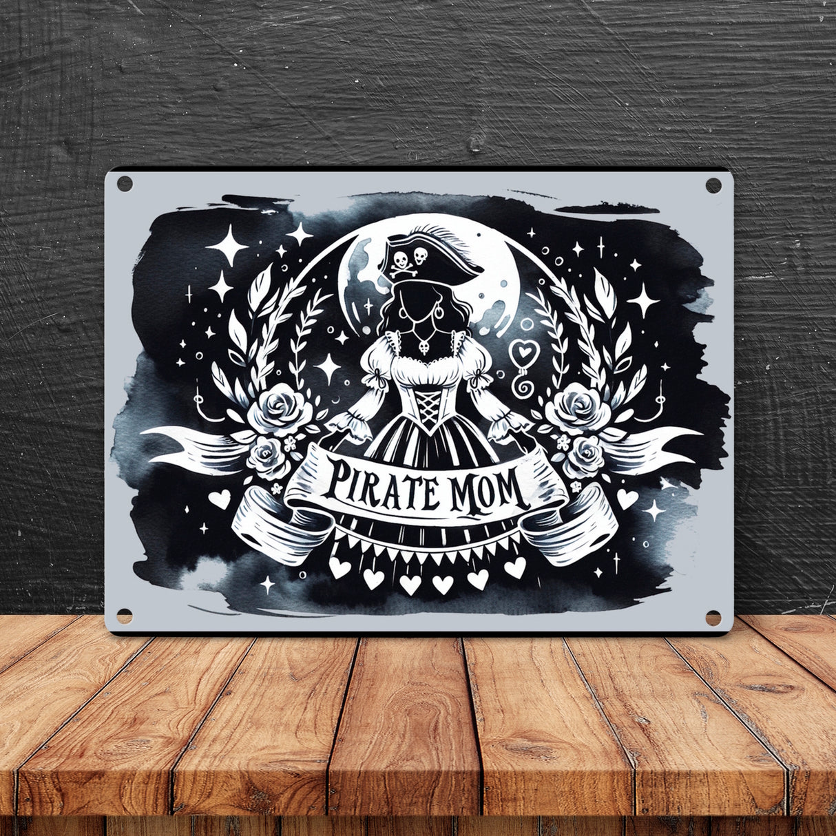 Piratenbraut Metallschild in 15x20 cm mit Spruch Pirate Mom