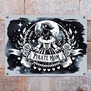 Piratenbraut Metallschild in 15x20 cm mit Spruch Pirate Mom