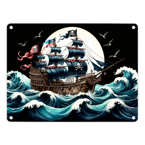 Piratenschiff auf hoher See Metallschild in 15x20 cm