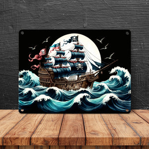 Piratenschiff auf hoher See Metallschild in 15x20 cm