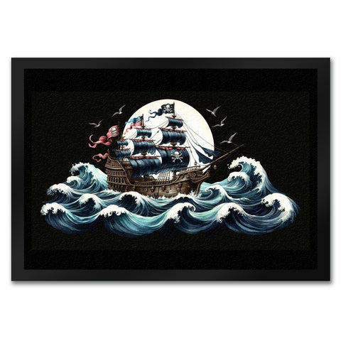 Piratenschiff auf hoher See Fußmatte in 35x50 cm