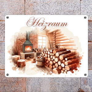 Heizraum Metallschild in 15x20 cm mit Spruch Heizraum