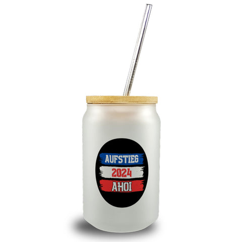 Kiel Aufstieg 2024 Trinkglas mit Bambusdeckel mit Spruch Ahoi