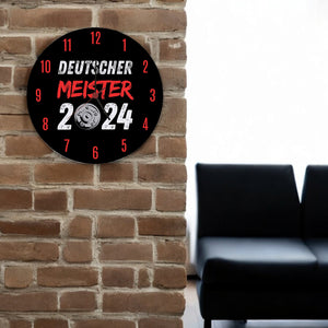 Leverkusen Meisterschale Wanduhr mit Spruch Deutscher Meister 2024