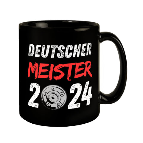 Leverkusen Meisterschale Tasse in Schwarz mit Spruch Deutscher Meister 2024