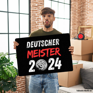 Leverkusen Meisterschale Fußmatte in 35x50 cm ohne Rand mit Spruch Deutscher Meister 2024