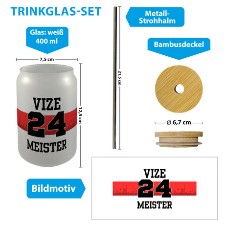 Stuttgart Brustring Trinkglas mit Bambusdeckel mit Spruch Vizemeister 2024
