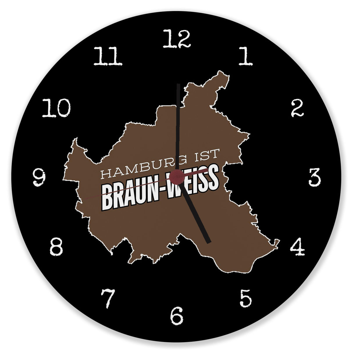 St. Pauli Wanduhr mit Spruch Hamburg ist braun-weiss