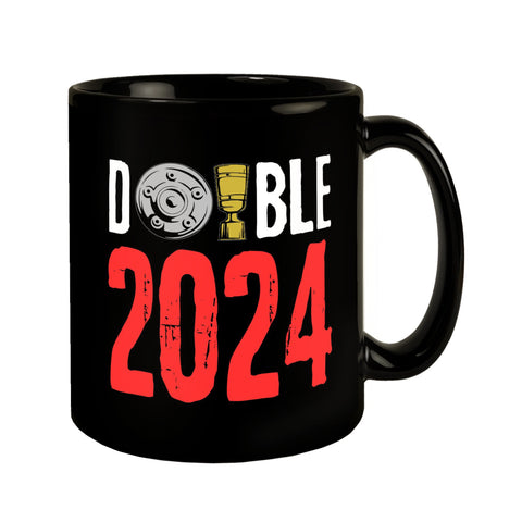 Leverkusen Double-Sieger Tasse in Schwarz mit Spruch Double 2024