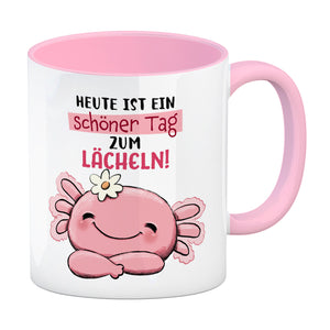 Axolotl Kaffeebecher mit Spruch Heute ist ein schöner Tag zum Lächeln