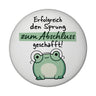 Frosch mit Brille Magnet rund mit Spruch Sprung zum Abschluss geschafft