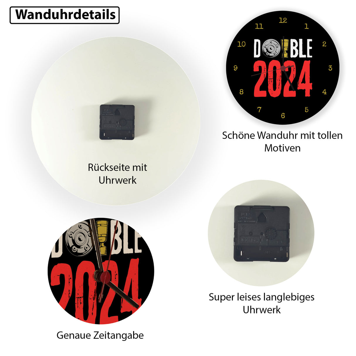 Leverkusen Double-Sieger Wanduhr mit Spruch Double 2024