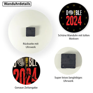 Leverkusen Double-Sieger Wanduhr mit Spruch Double 2024