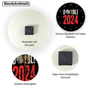 Leverkusen Double-Sieger Wanduhr mit Spruch Double 2024