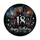 18. Geburtstag Feuerwerk Magnet rund mit Spruch Happy Birthday 18