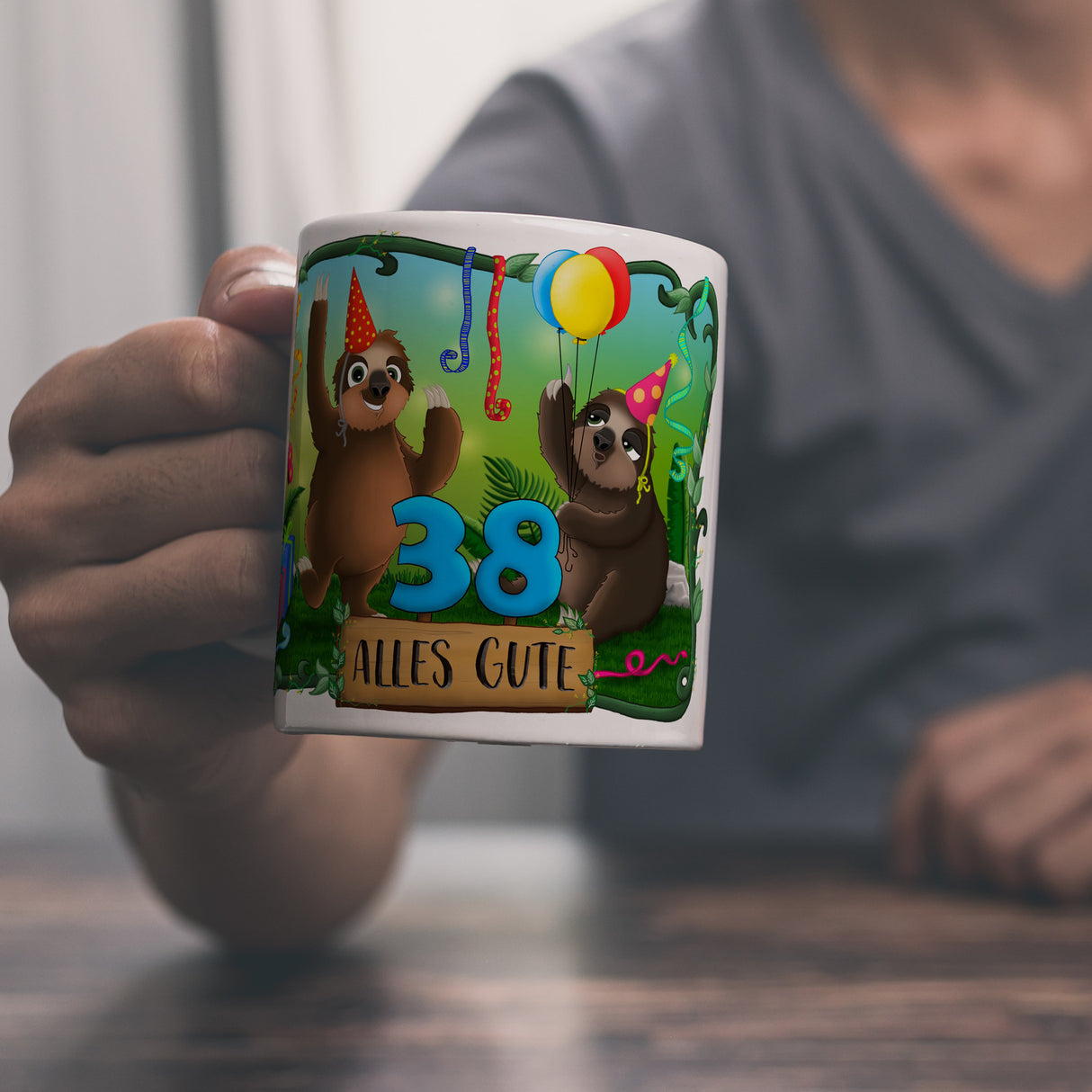Faultier Kaffeebecher zum 38.Geburtstag