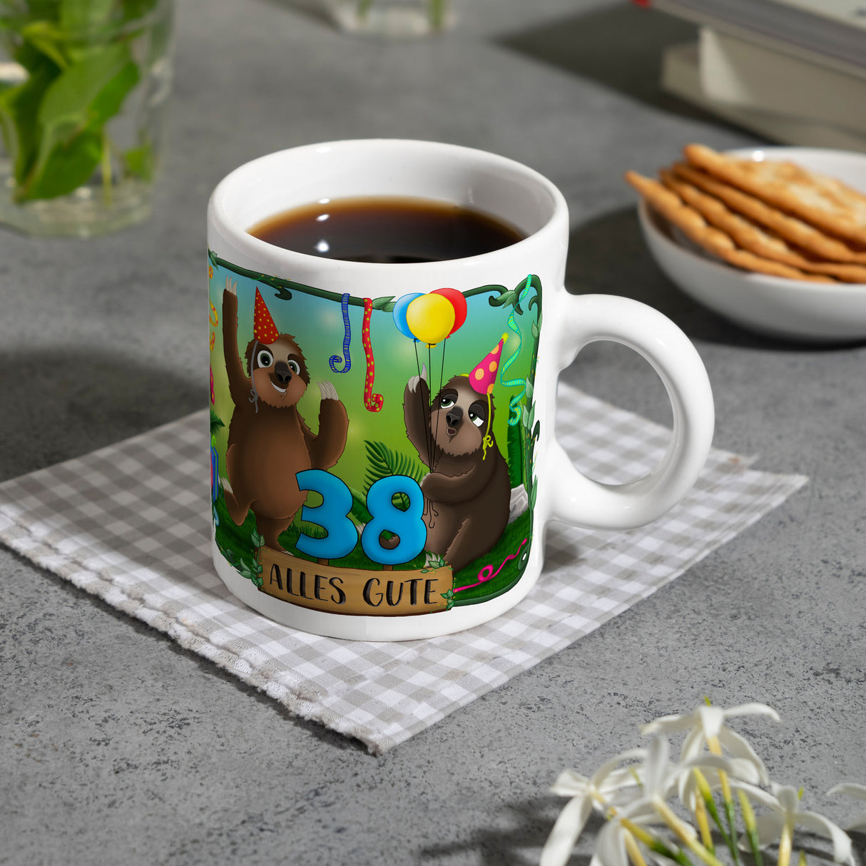 Faultier Kaffeebecher zum 38.Geburtstag