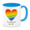 Regenbogenherz Kaffeebecher mit Spruch Im Herzen bunt