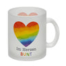 Regenbogenherz Kaffeebecher mit Spruch Im Herzen bunt