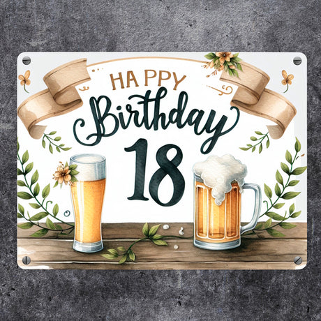 Happy Birthday 18 Bier Metallschild in 15x20 cm