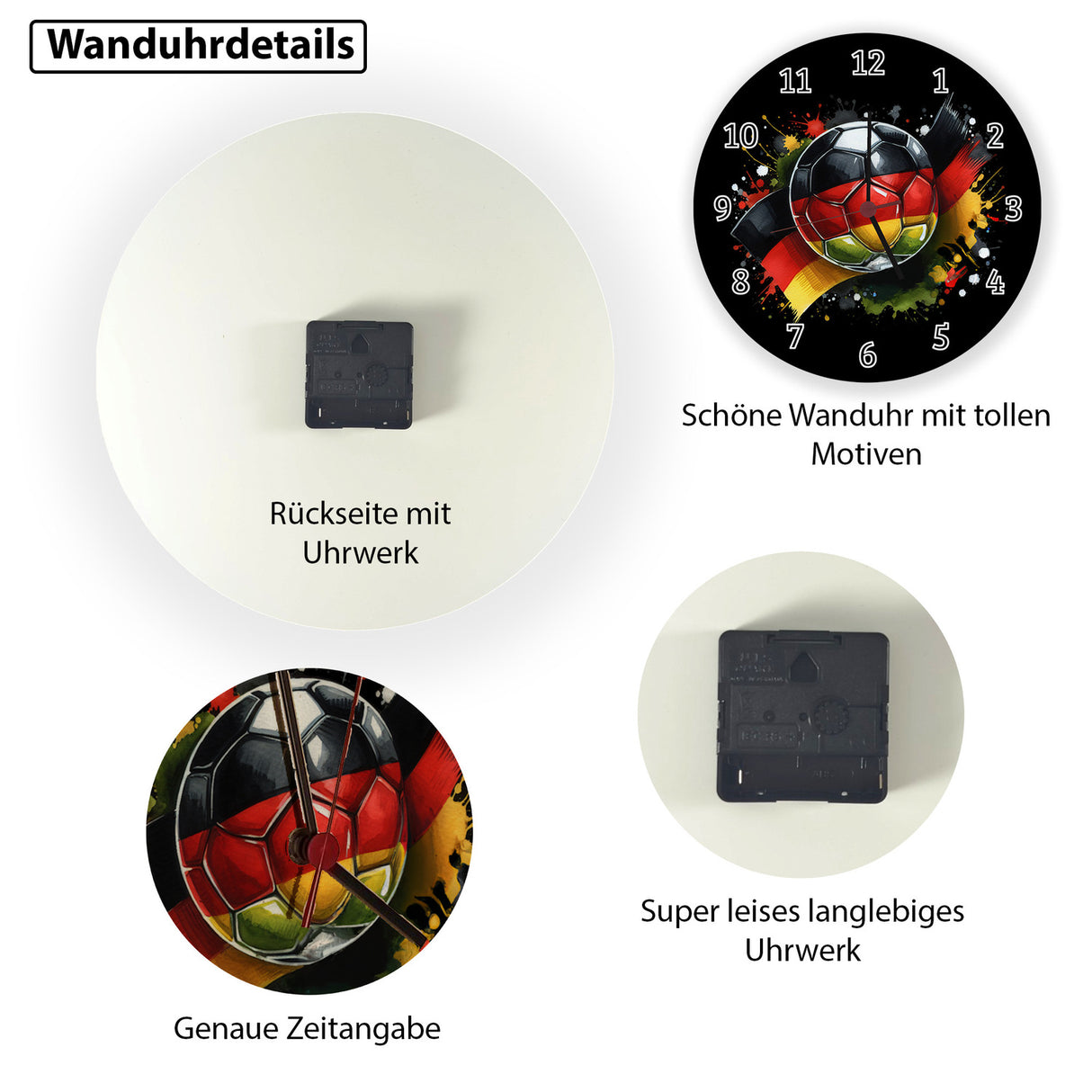 Fußball Deutschland Flagge Wanduhr