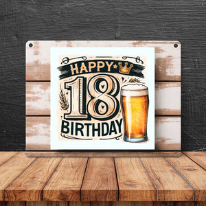 18. Geburtstag Bier Metallschild in 15x20 cm mit Spruch Happy Birthday 18