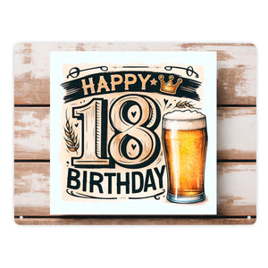 18. Geburtstag Bier Metallschild in 15x20 cm mit Spruch Happy Birthday 18