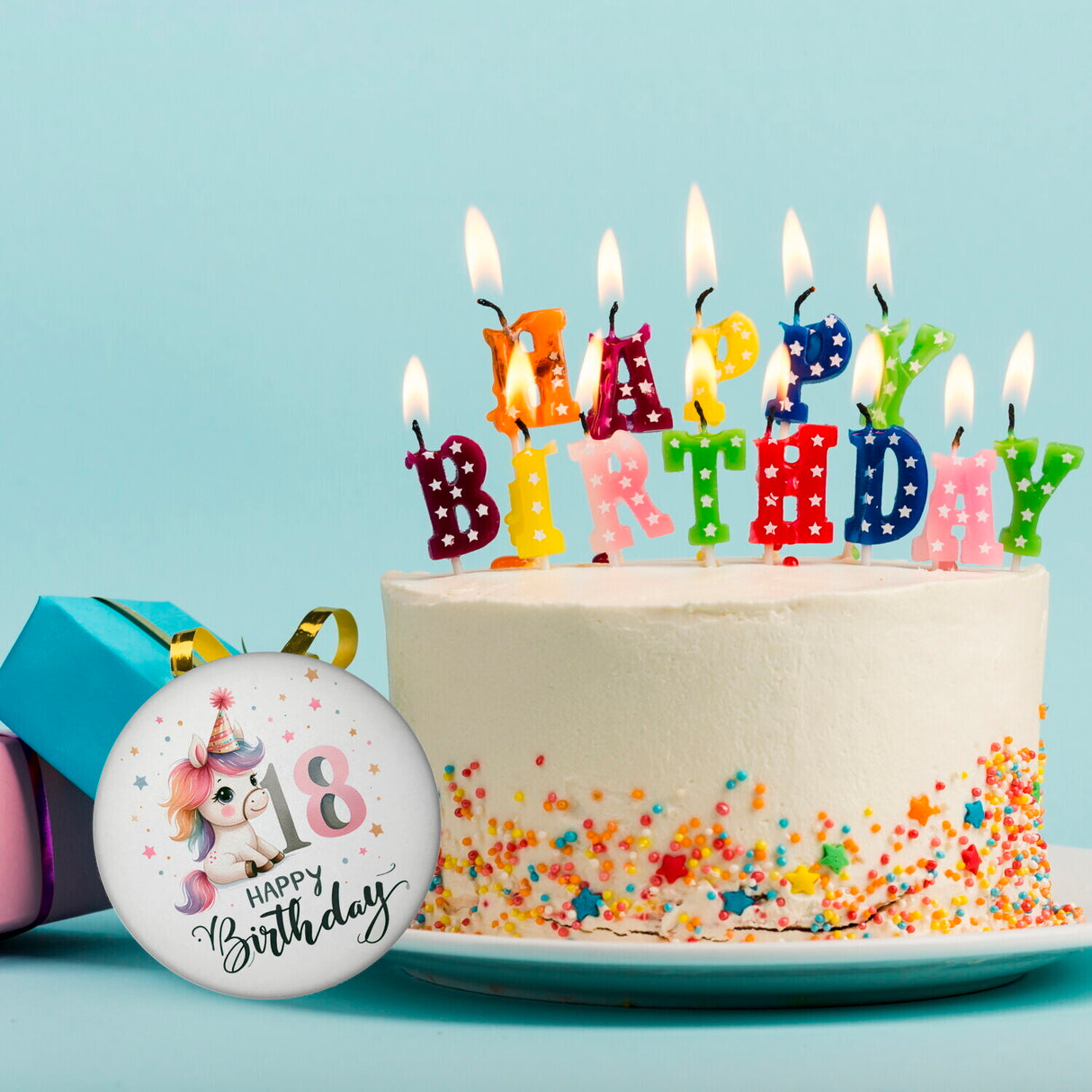 18. Geburtstag mit niedlichem Pferd Magnet rund mit Spruch Happy Birthday 18