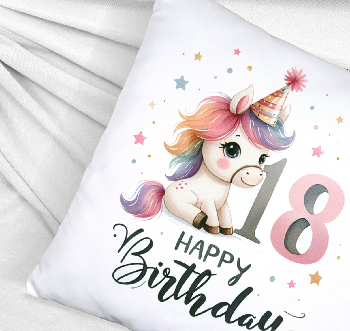 18. Geburtstag mit niedlichem Pferd Kissen mit Spruch Happy Birthday 18