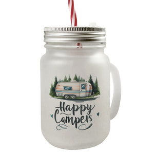 Happy Campers Wohnwagen Trinkglas mit Bambusdeckel