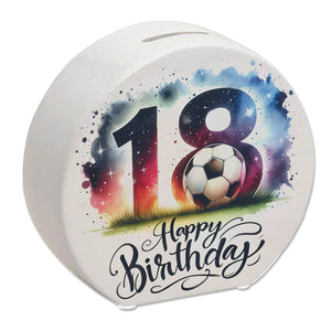 18. Geburtstag Fußball Spardose mit Spruch Happy Birthday 18