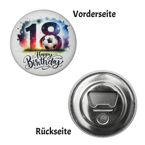 18. Geburtstag Fußball Magnet rund mit Spruch Happy Birthday 18