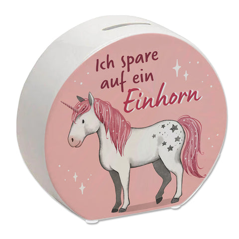 Einhorn Spardose in rosa mit Spruch Ich spare auf ein Einhorn