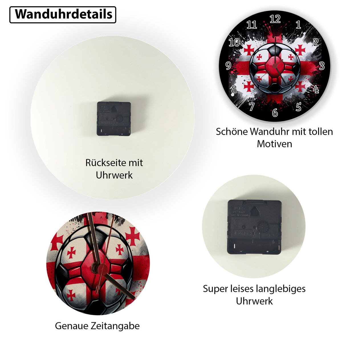 Fußball Georgien Flagge Wanduhr