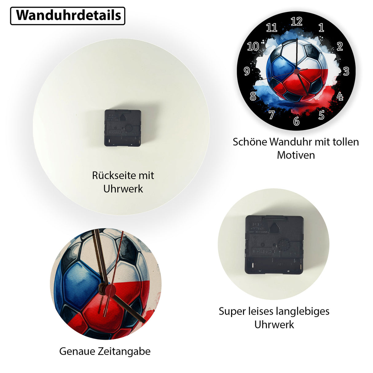 Fußball Tschechien Flagge Wanduhr