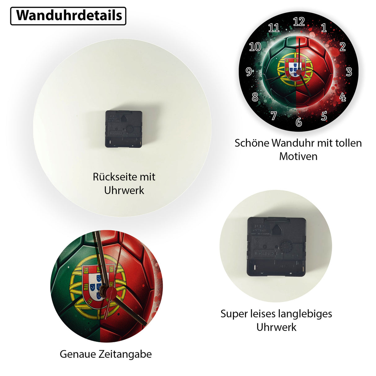 Fußball Portugal Flagge Wanduhr