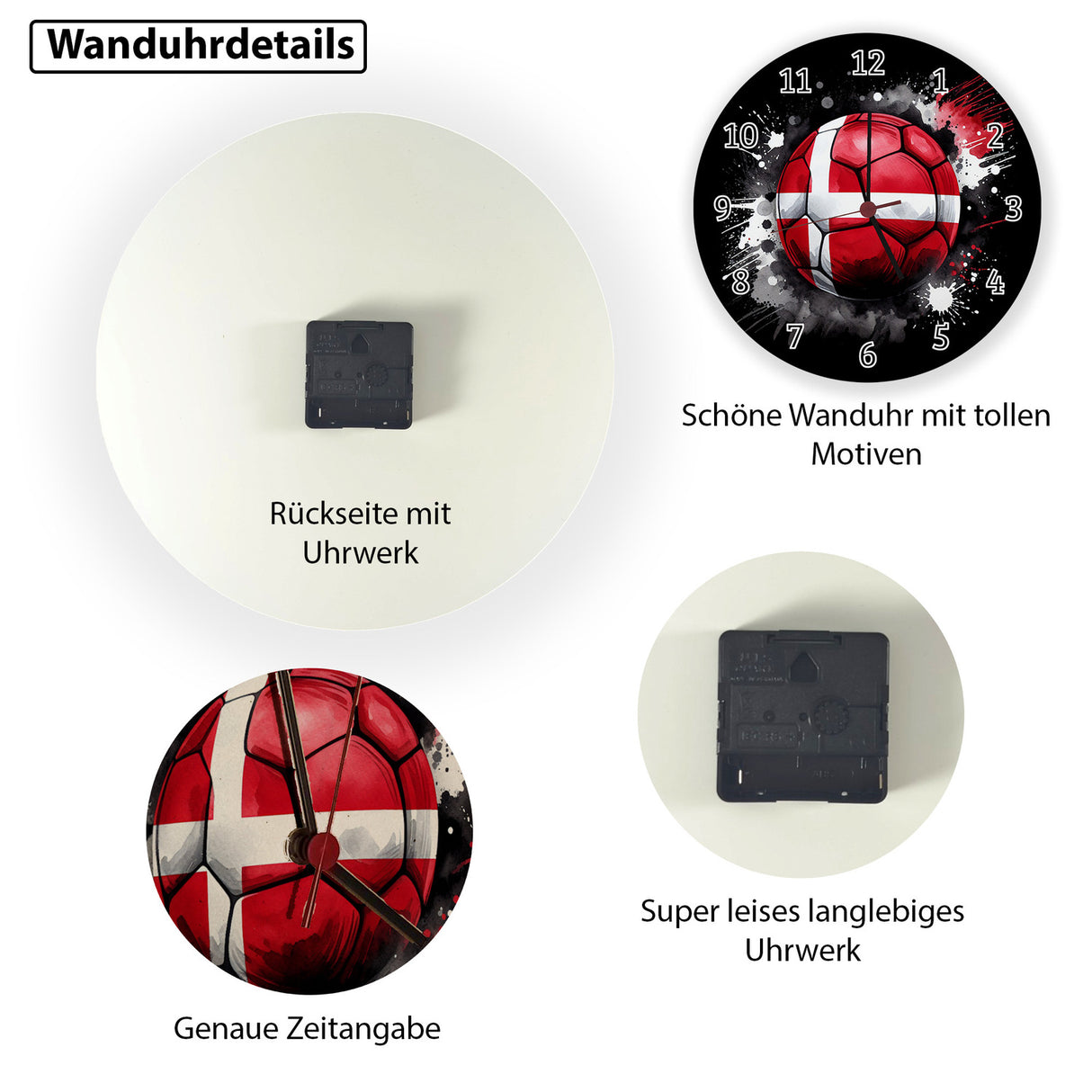 Fußball Dänemark Flagge Wanduhr